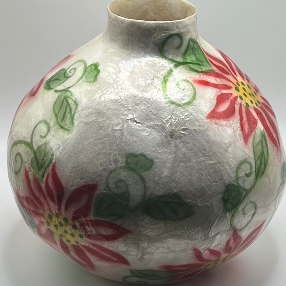 Handcrafted CAPIZ VASE Floral Philippines Red Green Yellow White Shimmery Lovely - Picture 4 of 8